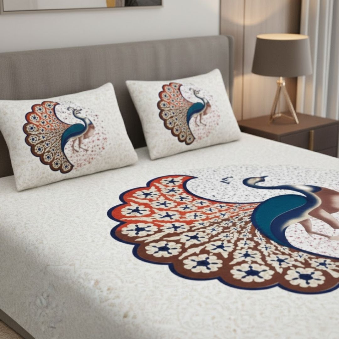 Twill Cotton Bedsheet Dancing Peacock